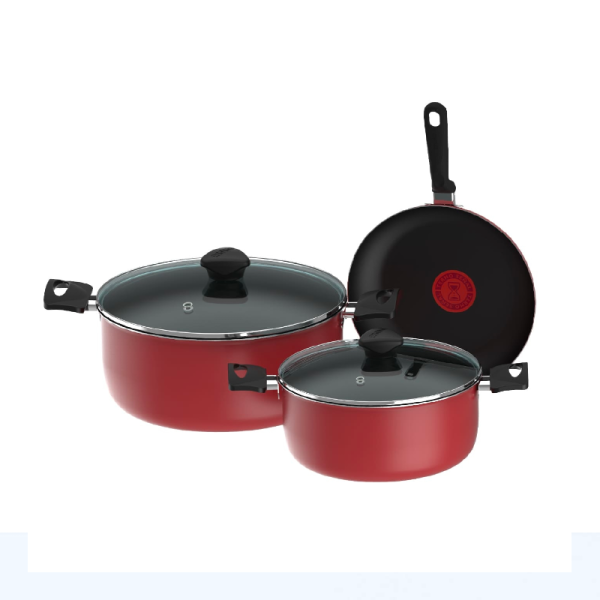 BATERÍA 5 PZAS IMUSA ANTIADHERENTE COLOR ROJO