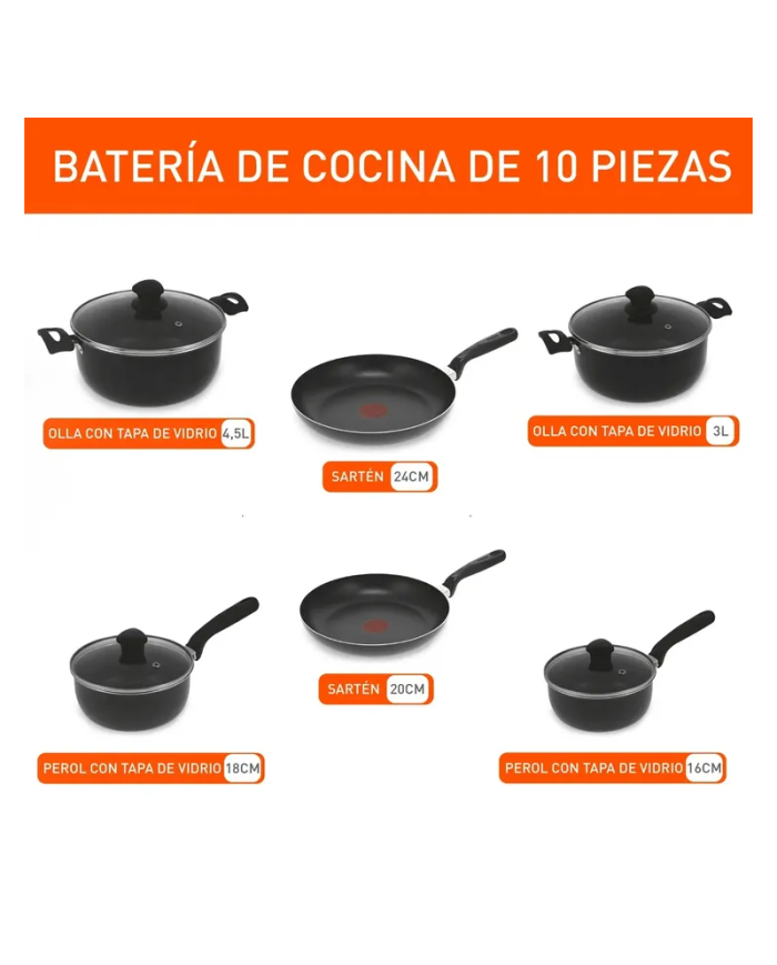 BATERÍA 10 PZS IMUSA ANTIADHERENTE