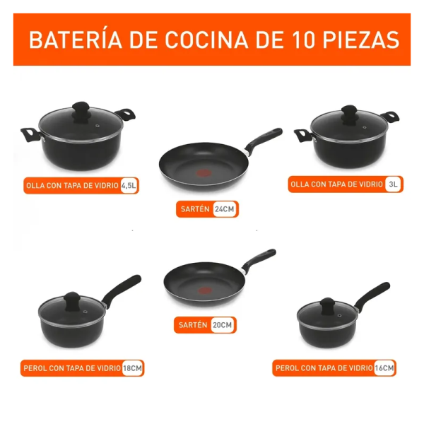 BATERÍA 10 PZS IMUSA ANTIADHERENTE