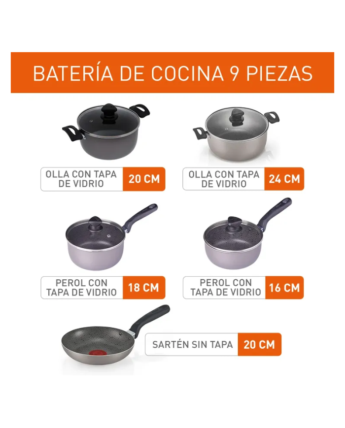 BATERÍA 9 PZS IMUSA Antiadherente Talent