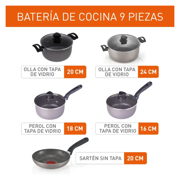 BATERÍA 9 PZS IMUSA Antiadherente Talent