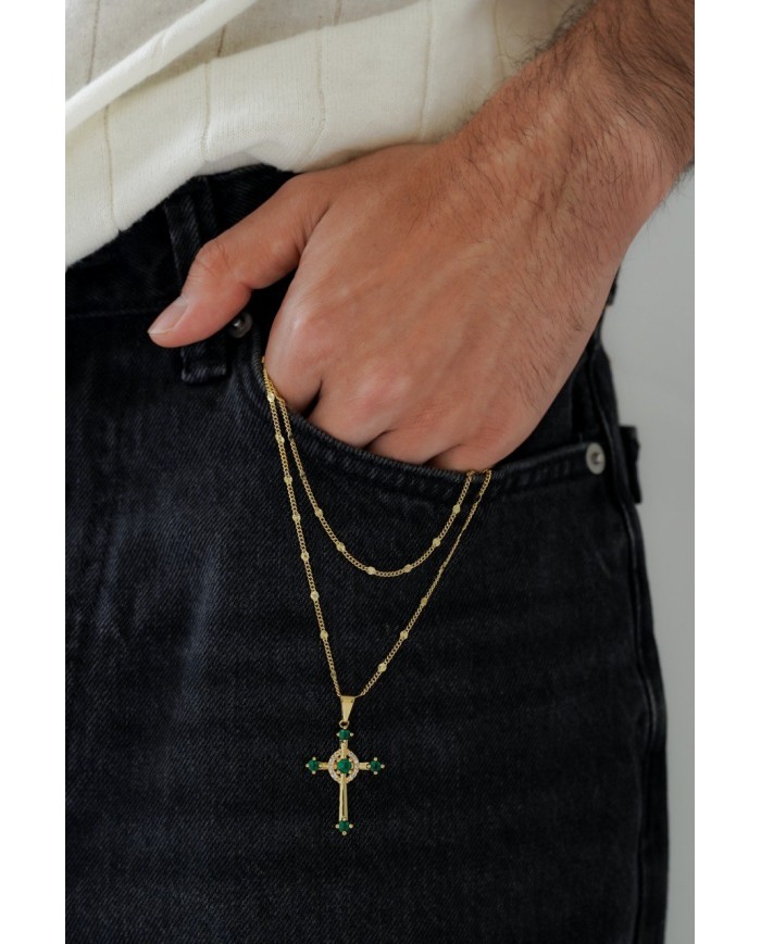 CONJUNTO DE CADENA DE CABALLERO Y DIJE CRUZ
