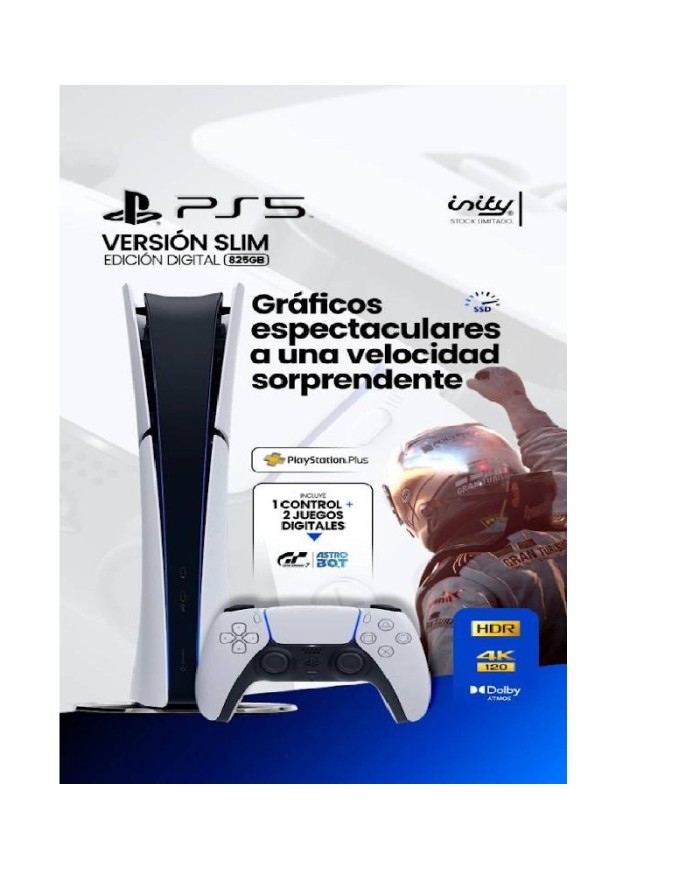 CONSOLA PS5 SLIM DIGITAL 825GB CON 2 JUEGOS+ CONTROL
