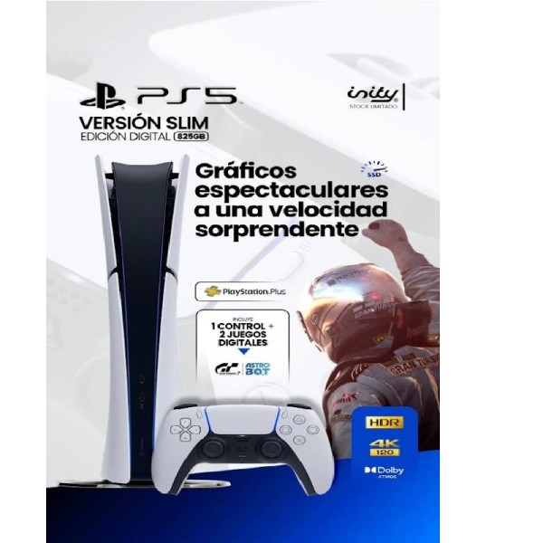 CONSOLA PS5 SLIM DIGITAL 825GB CON 2 JUEGOS+ CONTROL