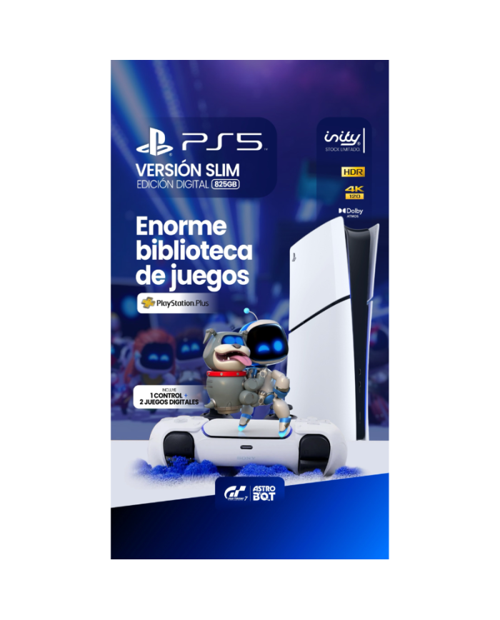 PS5 SLIM DIGITAL 825GB 2 JUEGOS + CONTROL