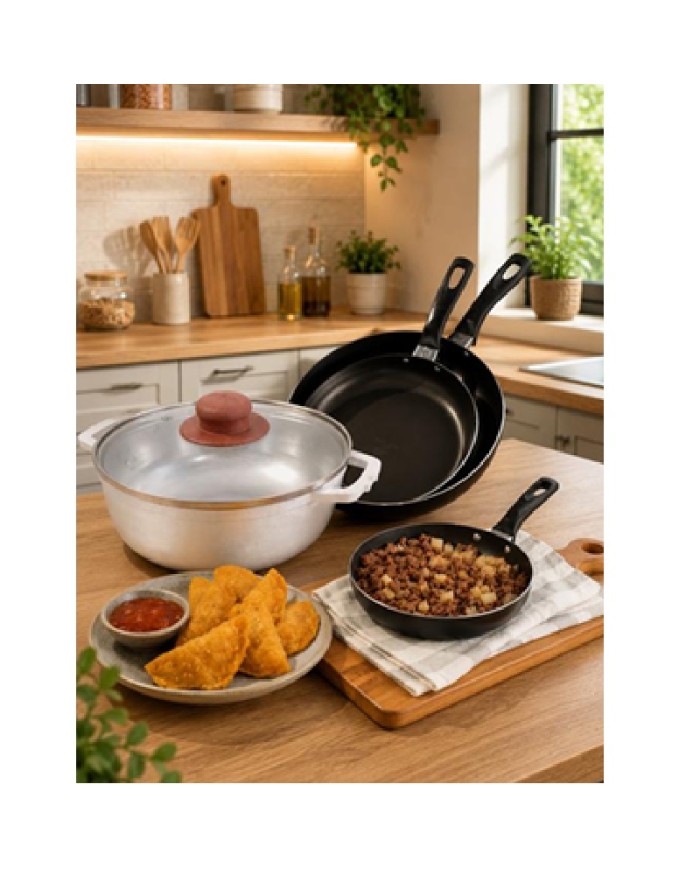COMBO CALDERO 20CM TAPA VIDRIO+SETX3 SARTENES