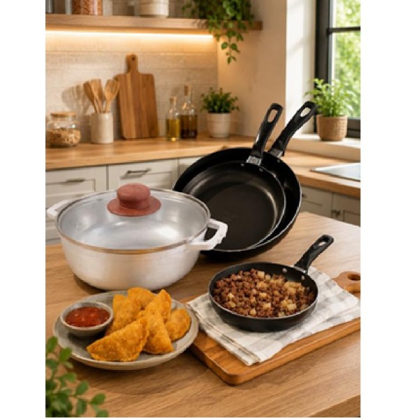 COMBO CALDERO 20CM TAPA VIDRIO+SETX3 SARTENES
