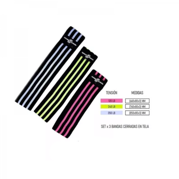 SET DE BANDAS ELASTICAS EN TELA SPORT FITNESS